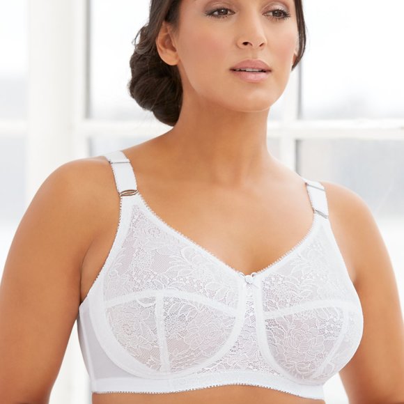 Set Of 3! 42DD Glamorise COMFORT LIFT Bra (COTTON-LINED) Wireless LACE WHITE NEW - Picture 12 of 15